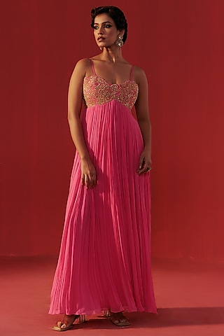 Hot Pink Georgette Embroidered Anarkali by Rasasvada