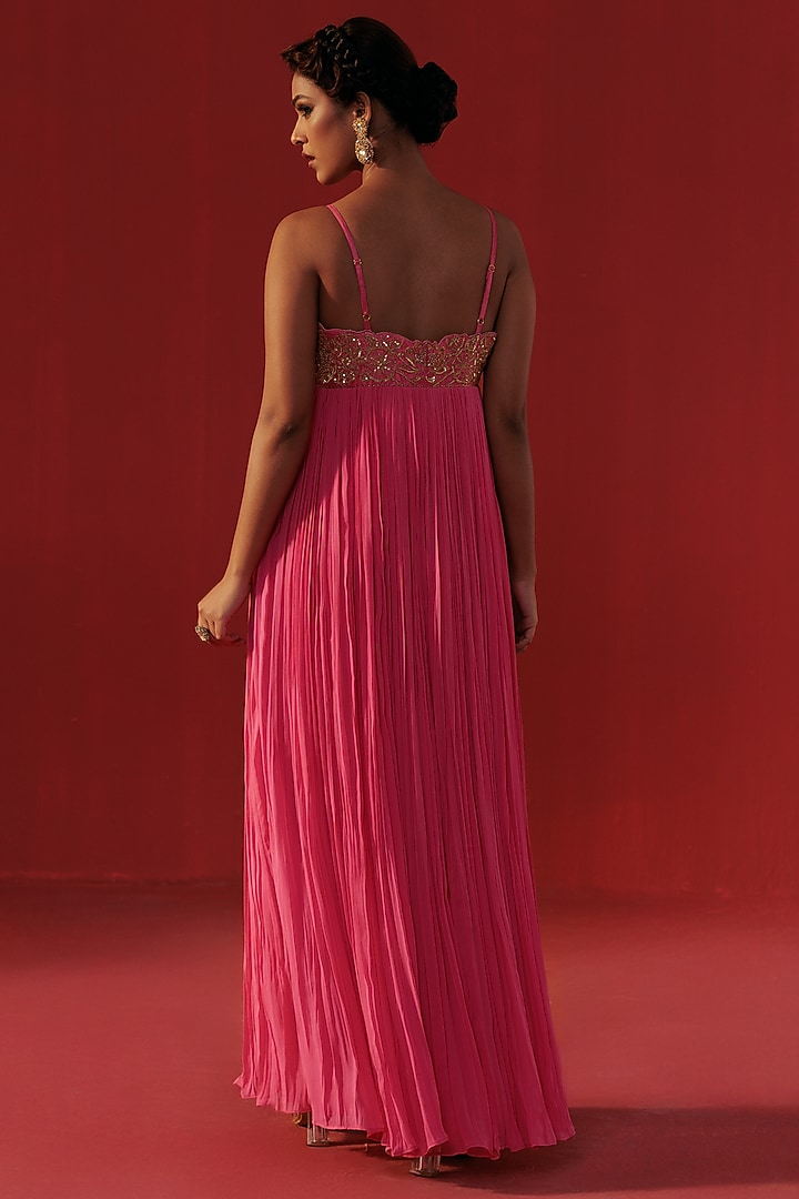 Hot Pink Georgette Embroidered Party Wear Anarkali by Rasasvada at Pernia's Pop Up Shop