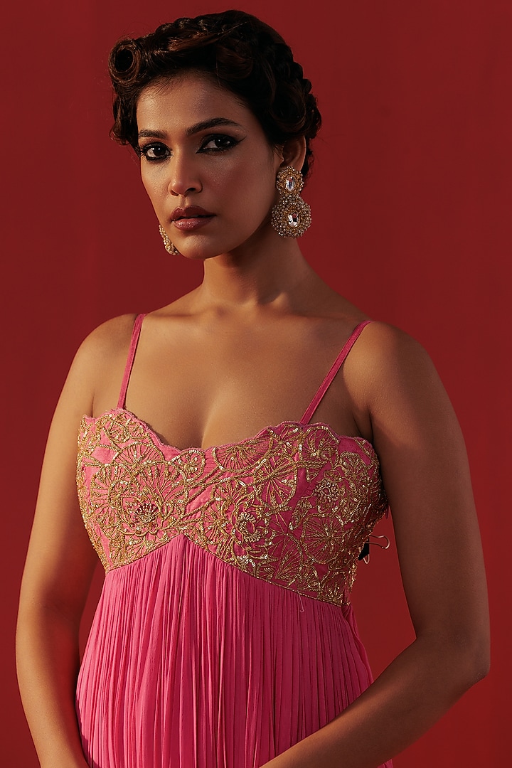 Hot Pink Georgette Embroidered Party Wear Anarkali by Rasasvada at Pernia's Pop Up Shop