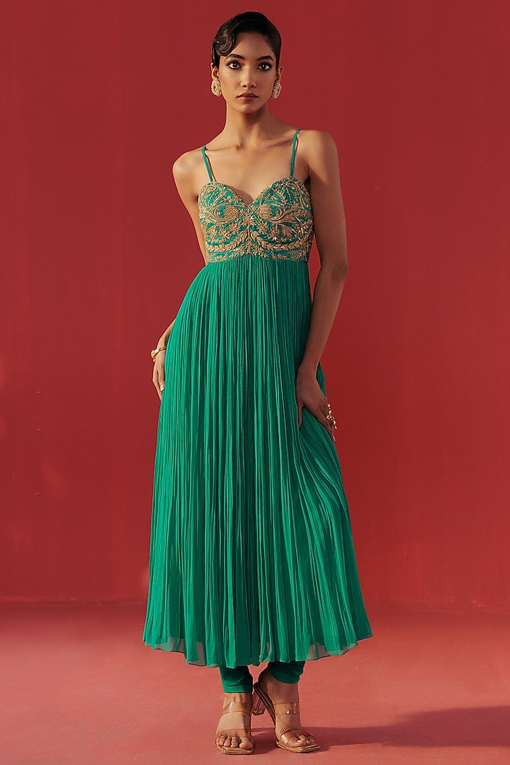 Sea Green Georgette Embroidered Party Wear Anarkali by Rasasvada at Pernia's Pop Up Shop