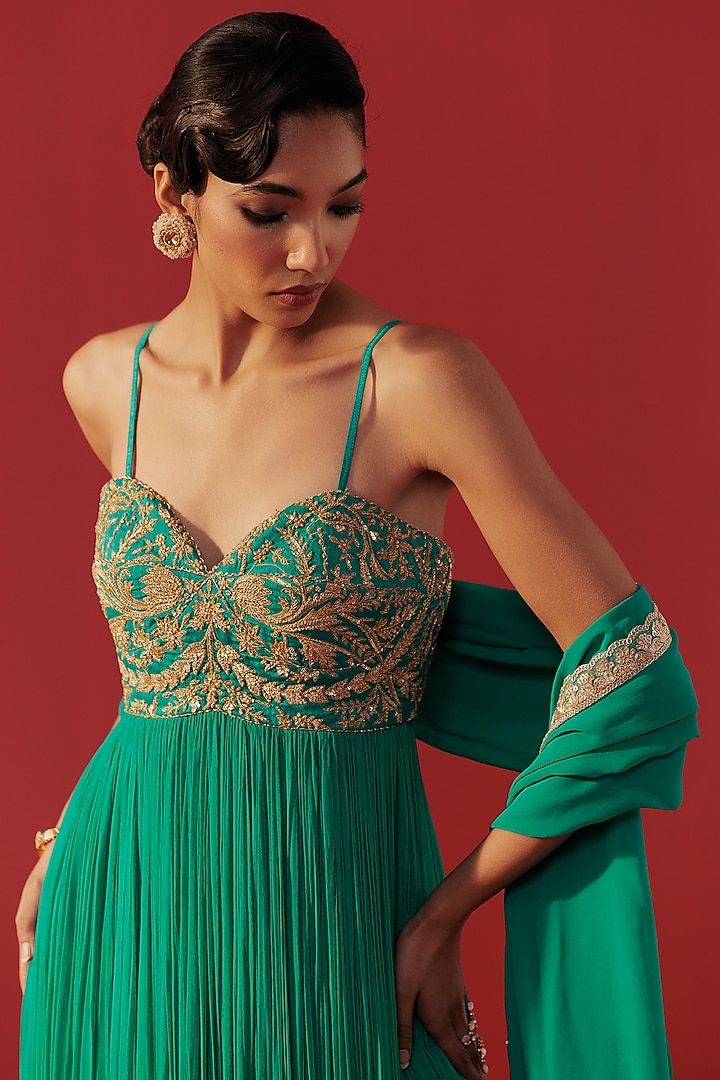 Sea Green Georgette Embroidered Party Wear Anarkali by Rasasvada at Pernia's Pop Up Shop
