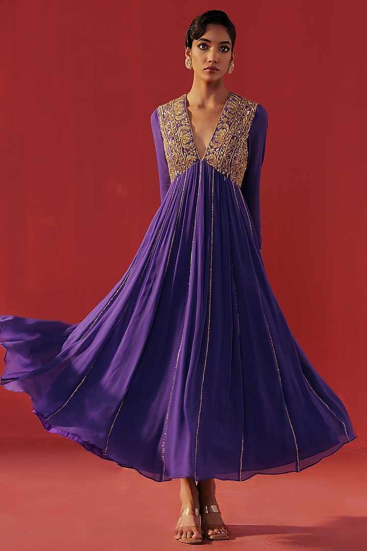 Iris Purple Georgette Embroidered Party Wear Anarkali by Rasasvada at Pernia's Pop Up Shop