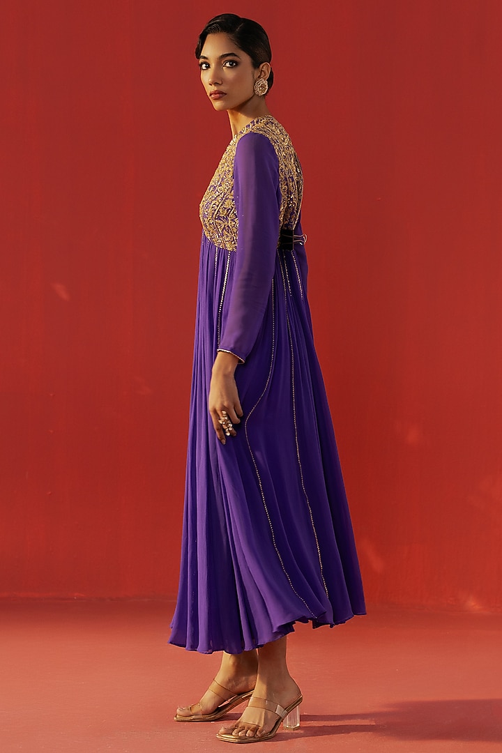 Iris Purple Georgette Embroidered Party Wear Anarkali by Rasasvada at Pernia's Pop Up Shop