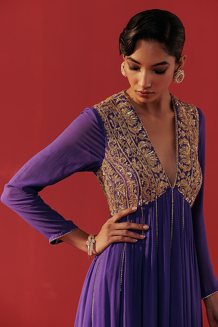 Iris Purple Georgette Embroidered Party Wear Anarkali by Rasasvada at Pernia's Pop Up Shop