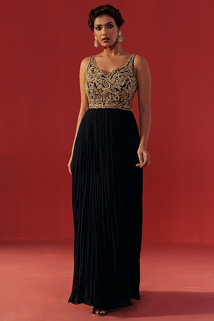 Sapphire Blue Georgette Embroidered Party Wear Anarkali by Rasasvada at Pernia's Pop Up Shop