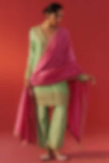 Pista Green Chanderi Embroidered Kurta Set by Rasasvada at Pernia's Pop Up Shop