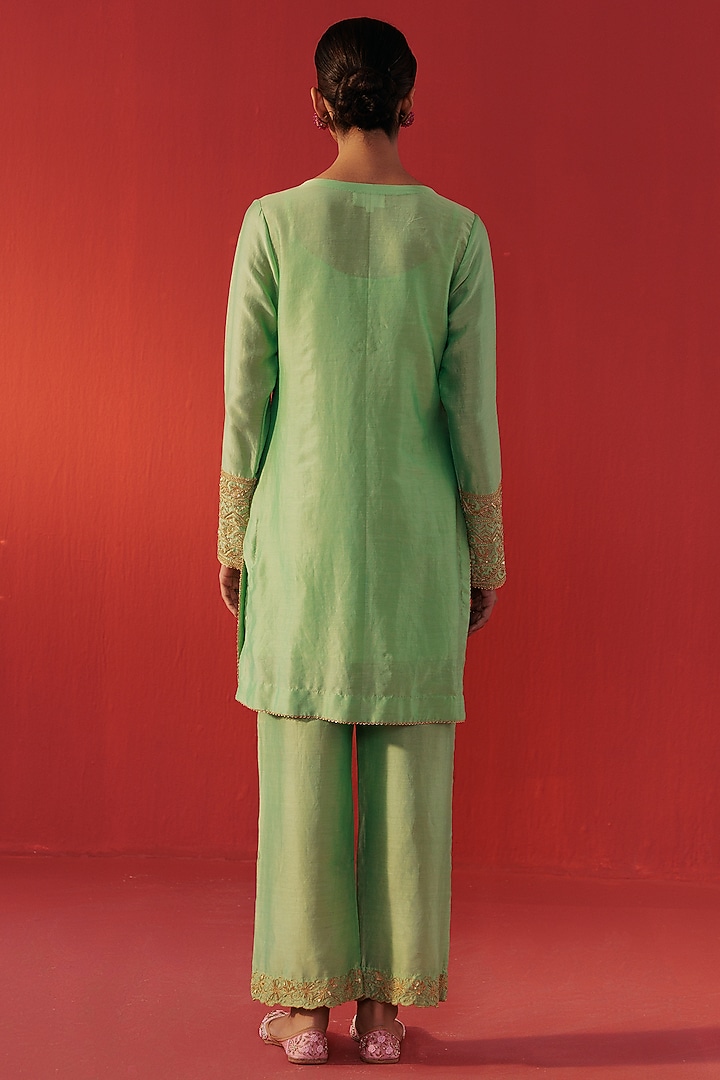 Pista Green Chanderi Embroidered Kurta Set by Rasasvada at Pernia's Pop Up Shop