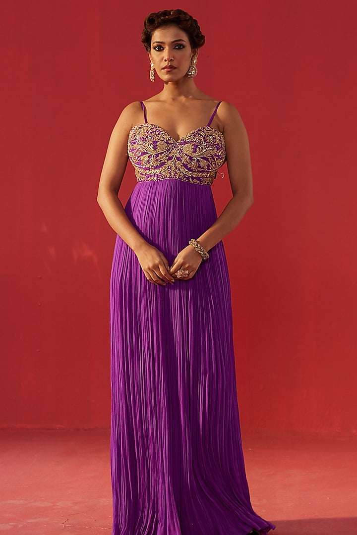 Purple Georgette Embroidered Party Wear Anarkali by Rasasvada at Pernia's Pop Up Shop