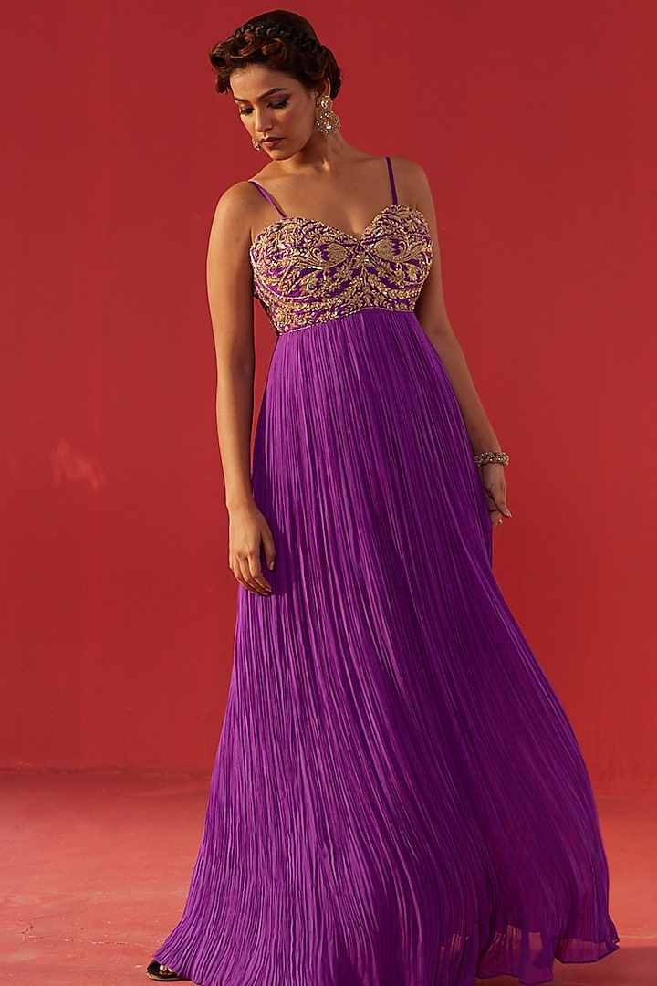 Purple Georgette Embroidered Party Wear Anarkali by Rasasvada at Pernia's Pop Up Shop
