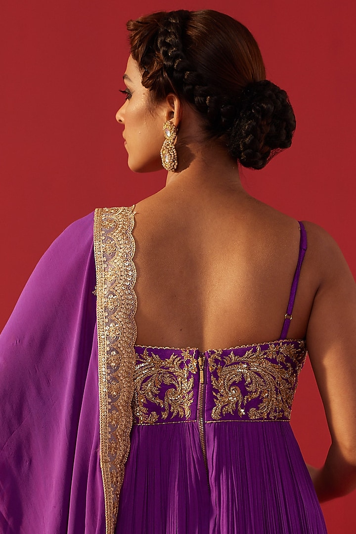 Purple Georgette Embroidered Party Wear Anarkali by Rasasvada at Pernia's Pop Up Shop