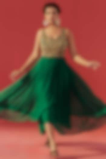 Green Georgette Embroidered Party Wear Anarkali by Rasasvada at Pernia's Pop Up Shop