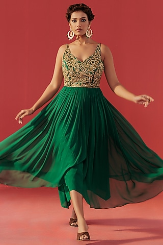 Green Georgette Embroidered Anarkali by Rasasvada
