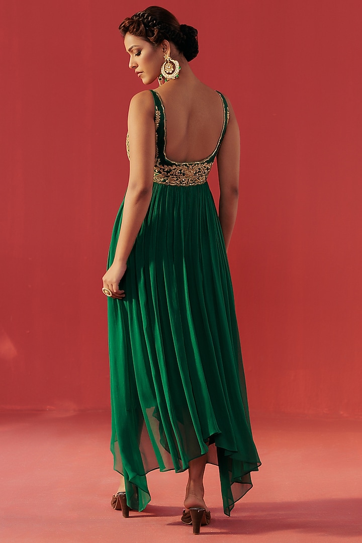 Green Georgette Embroidered Party Wear Anarkali by Rasasvada at Pernia's Pop Up Shop