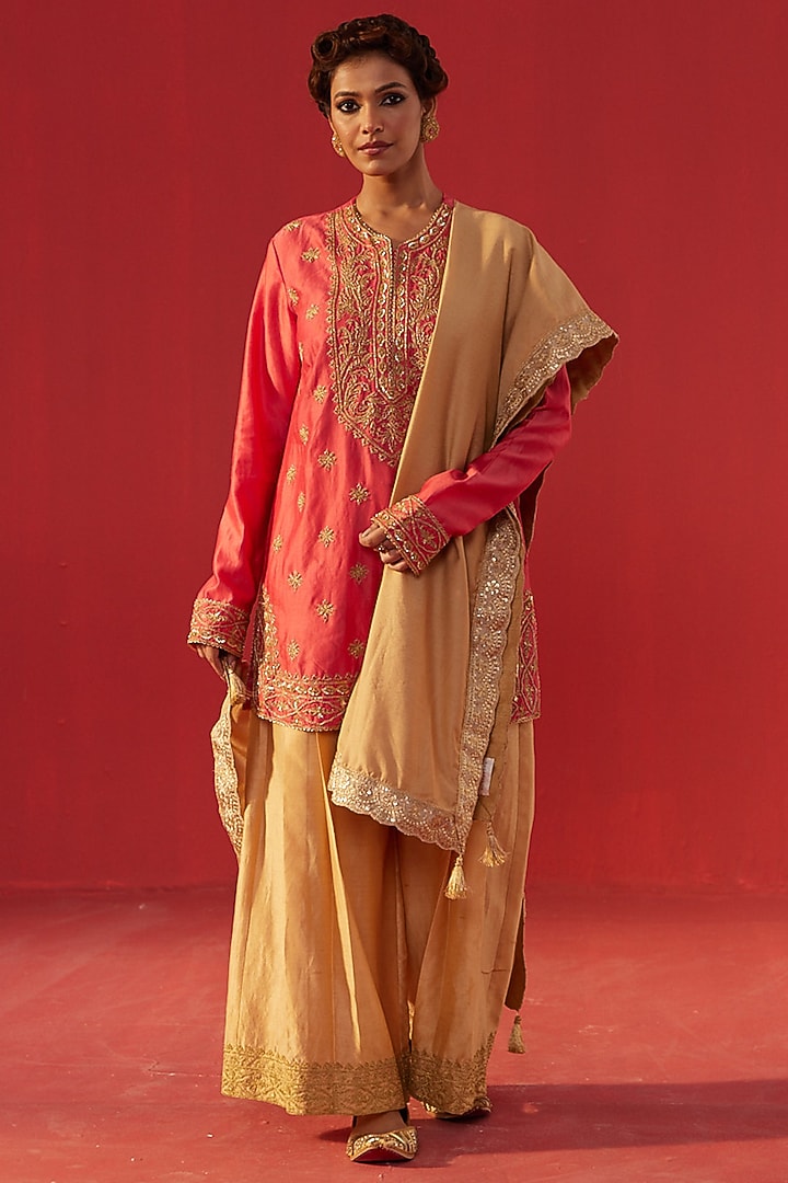 Peach Georgette Party Wear Sharara Set by Rasasvada at Pernia's Pop Up Shop
