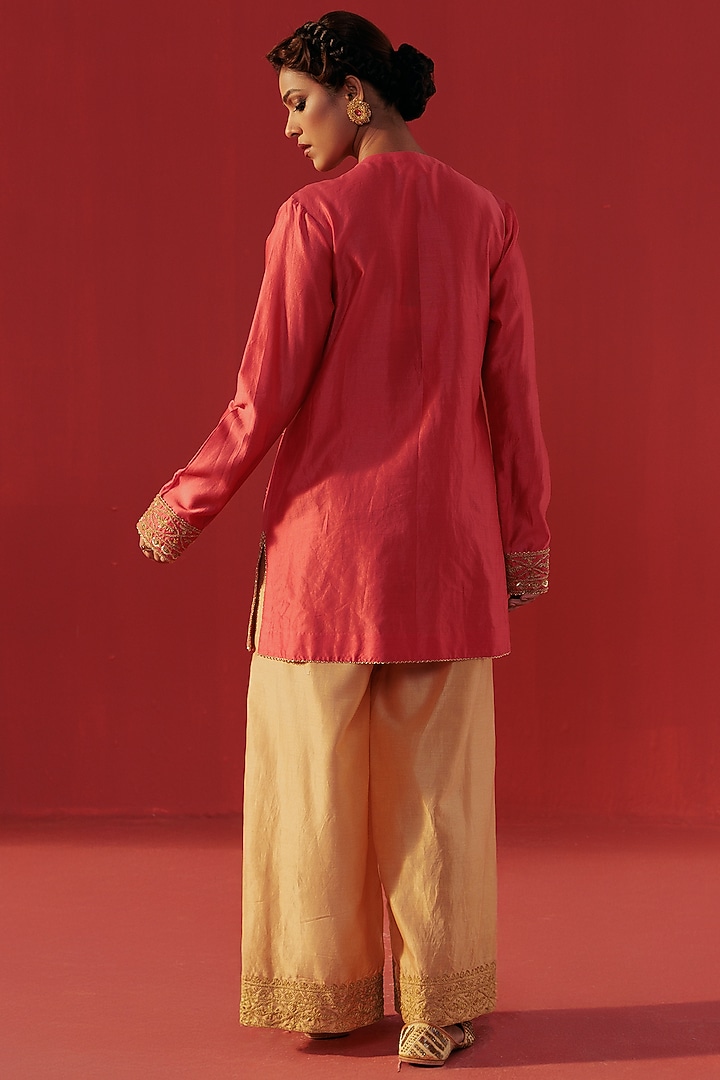 Peach Georgette Party Wear Sharara Set by Rasasvada at Pernia's Pop Up Shop