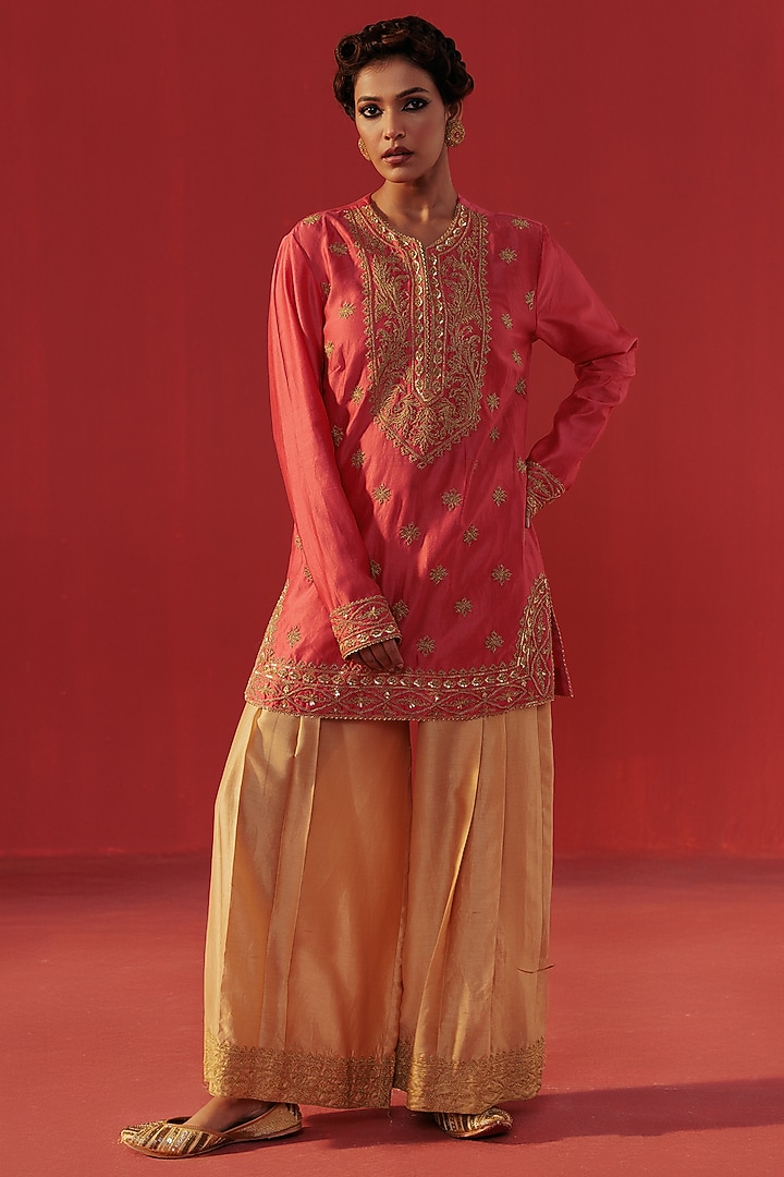 Peach Georgette Party Wear Sharara Set by Rasasvada at Pernia's Pop Up Shop