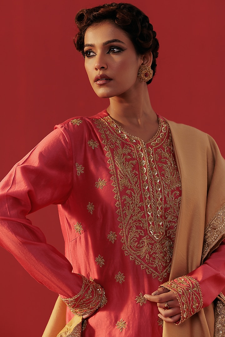 Peach Georgette Party Wear Sharara Set by Rasasvada at Pernia's Pop Up Shop