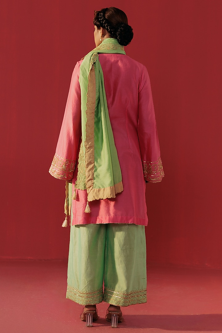 Pink Chanderi Embroidered Kurta Set by Rasasvada at Pernia's Pop Up Shop
