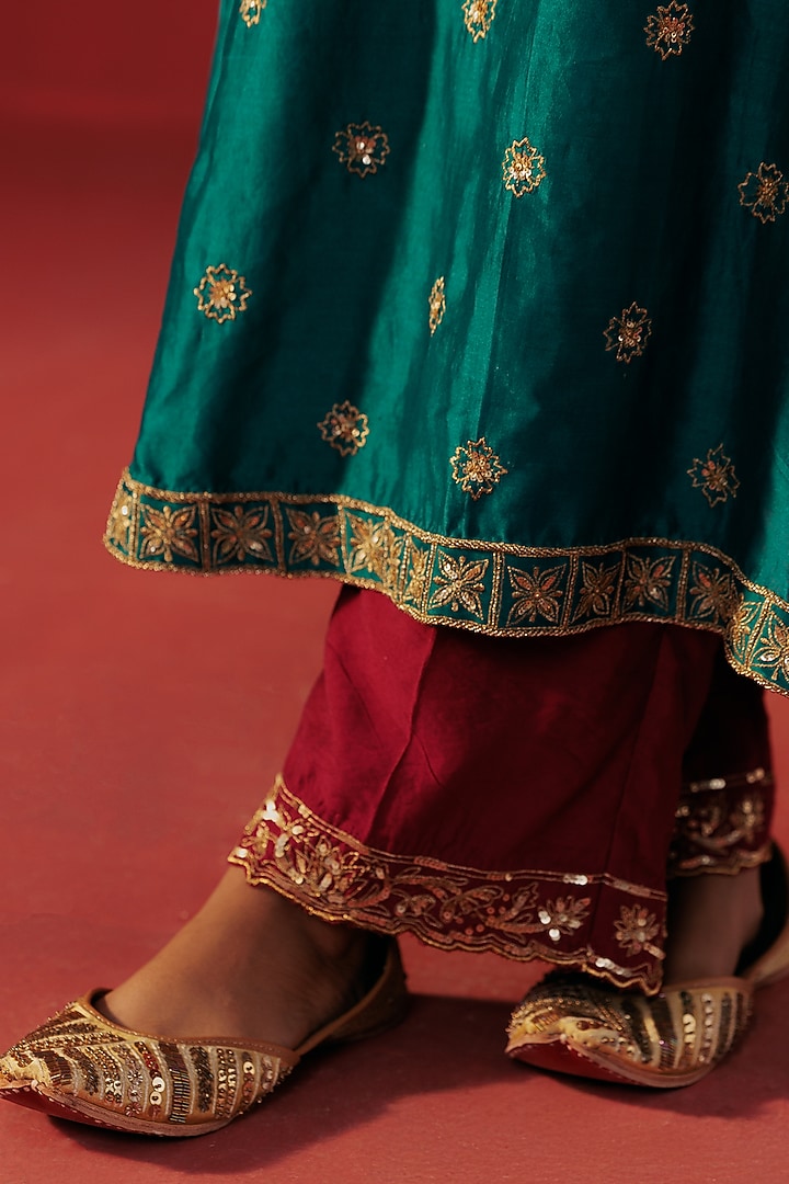 Teal Blue Chanderi Embellished Kurta Set by Rasasvada at Pernia's Pop Up Shop