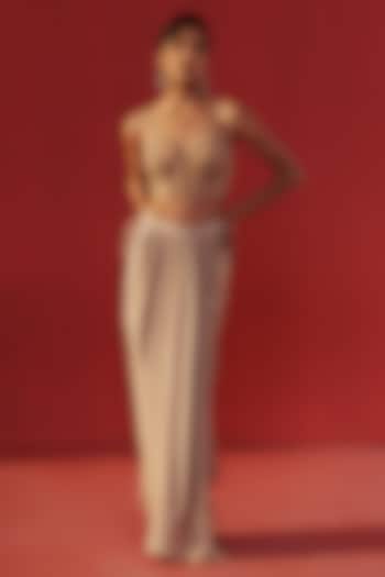 Golden Crepe Draped Skirt Set by Rasasvada at Pernia's Pop Up Shop