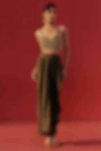 Green Crepe Draped Skirt Set by Rasasvada at Pernia's Pop Up Shop