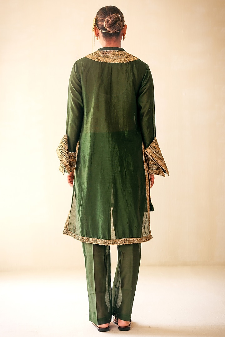 Green Chanderi Dori Hand Embroidered Kurta Set by Rasasvada at Pernia's Pop Up Shop