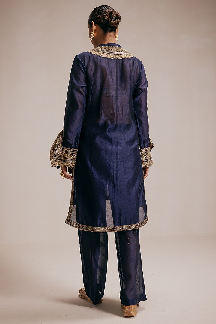 Blue Chanderi Dori Hand Embroidered Kurta Set by Rasasvada at Pernia's Pop Up Shop