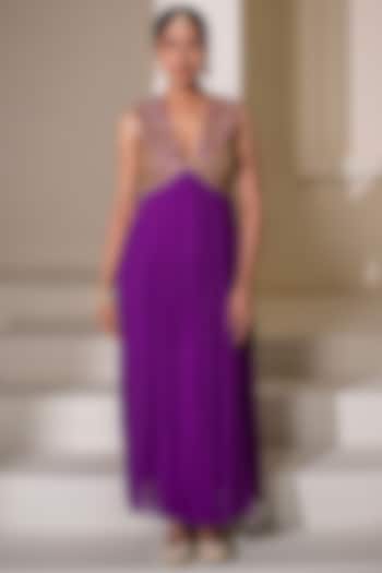 Purple Georgette Dori Hand Embellished Party Wear Anarkali by Rasasvada at Pernia's Pop Up Shop
