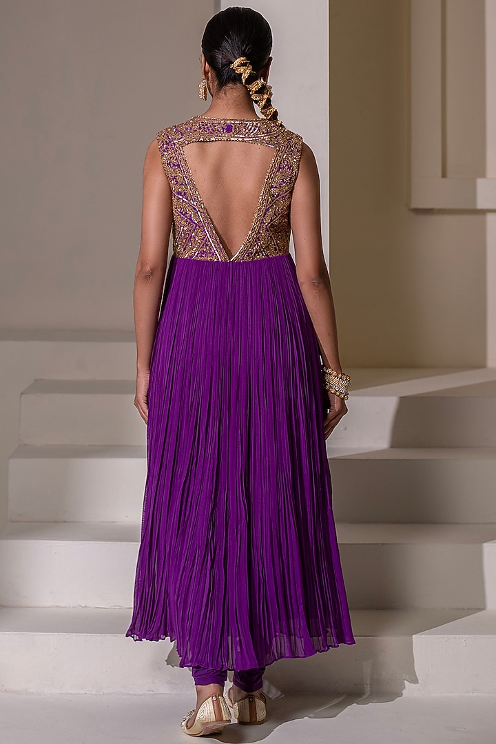 Purple Georgette Dori Hand Embellished Party Wear Anarkali by Rasasvada at Pernia's Pop Up Shop