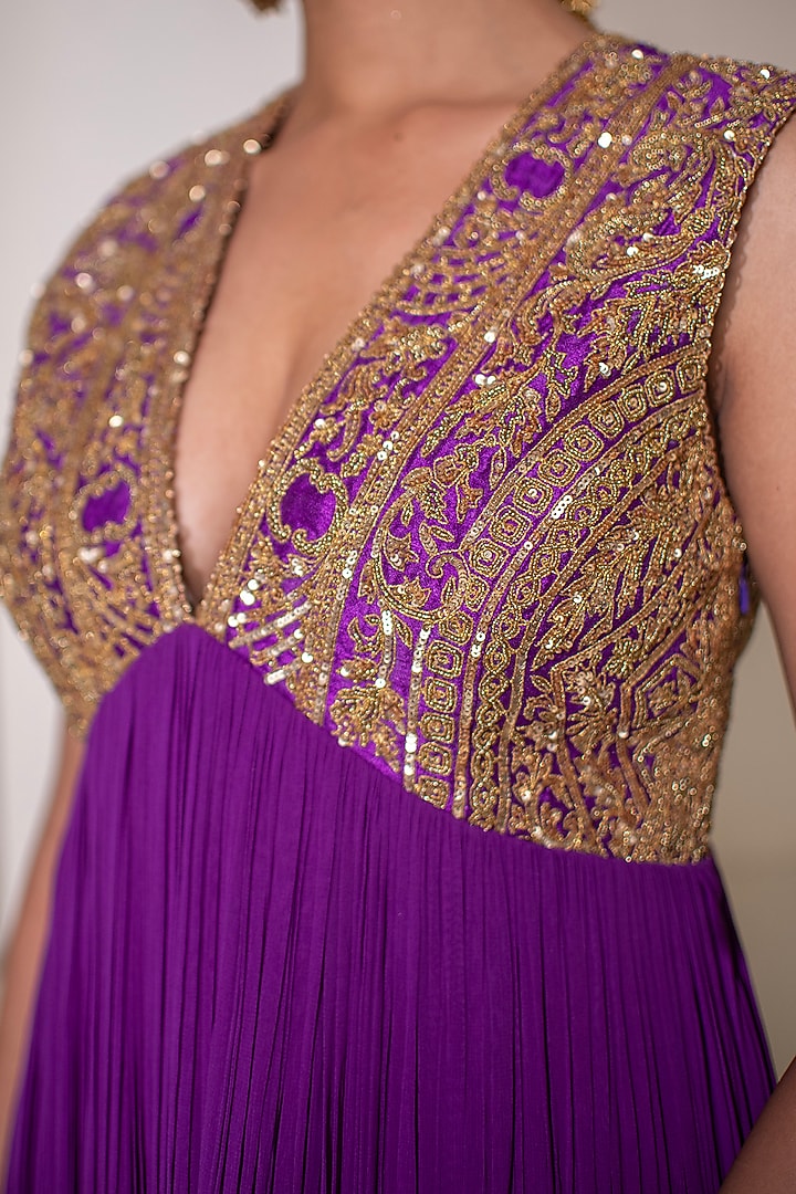 Purple Georgette Dori Hand Embellished Party Wear Anarkali by Rasasvada at Pernia's Pop Up Shop