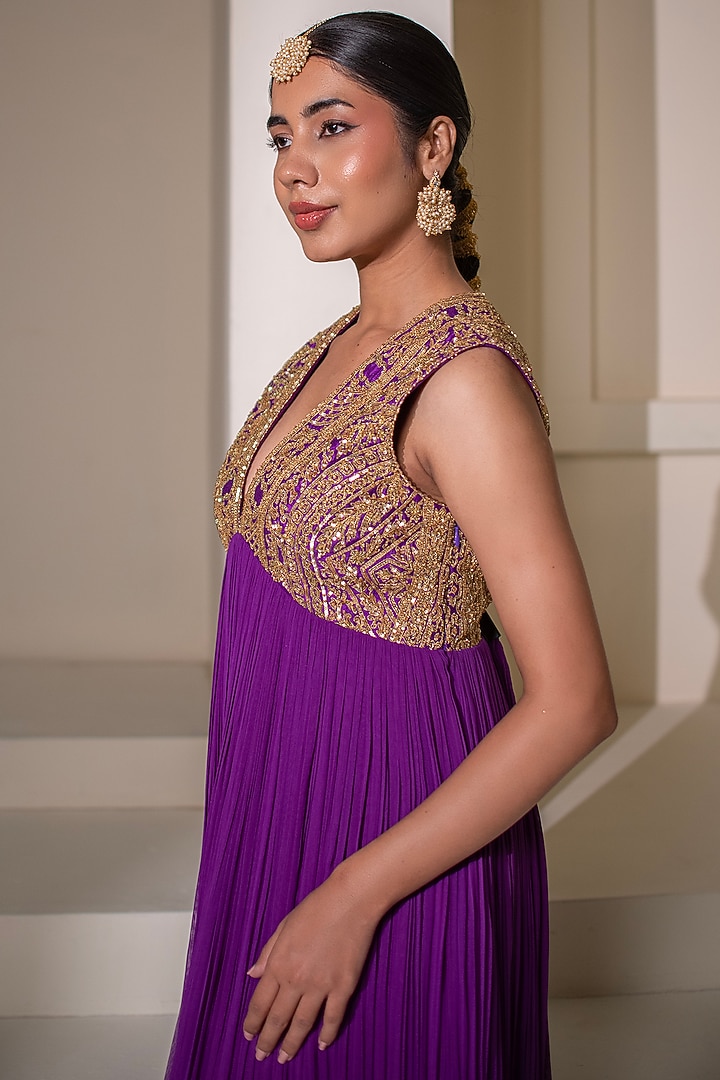 Purple Georgette Dori Hand Embellished Party Wear Anarkali by Rasasvada at Pernia's Pop Up Shop