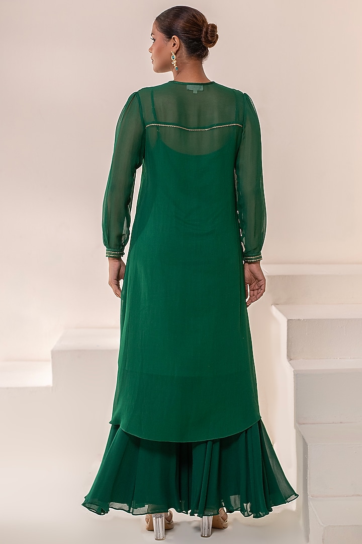 Emerald Green Georgette Dori Hand Embellished Midi Summer Dress by Rasasvada at Pernia's Pop Up Shop
