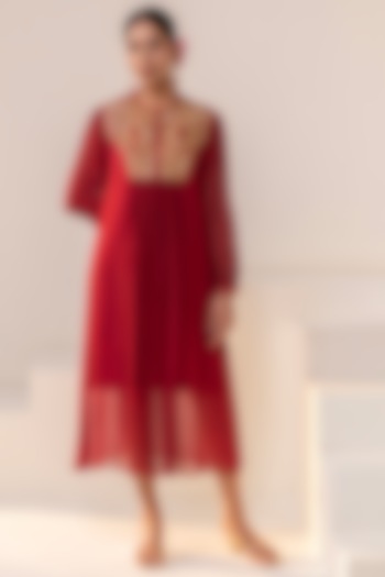 Maroon Georgette Dori Hand Embellished Midi Summer Dress by Rasasvada at Pernia's Pop Up Shop