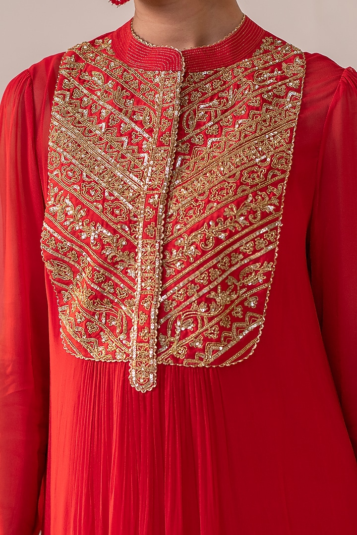 Red Georgette Dori Hand Embellished Midi Summer Dress by Rasasvada at Pernia's Pop Up Shop