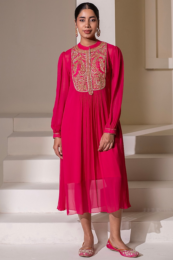 Pink Georgette Dori Hand Embellished Summer Dress by Rasasvada at Pernia's Pop Up Shop