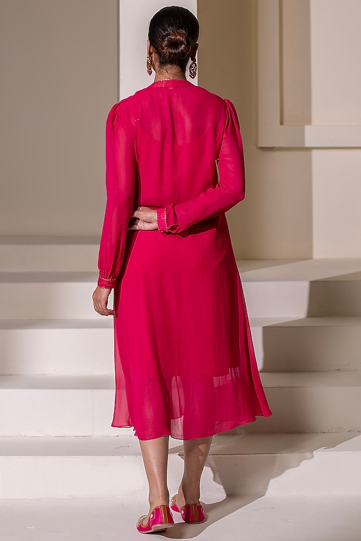 Pink Georgette Dori Hand Embellished Summer Dress by Rasasvada at Pernia's Pop Up Shop