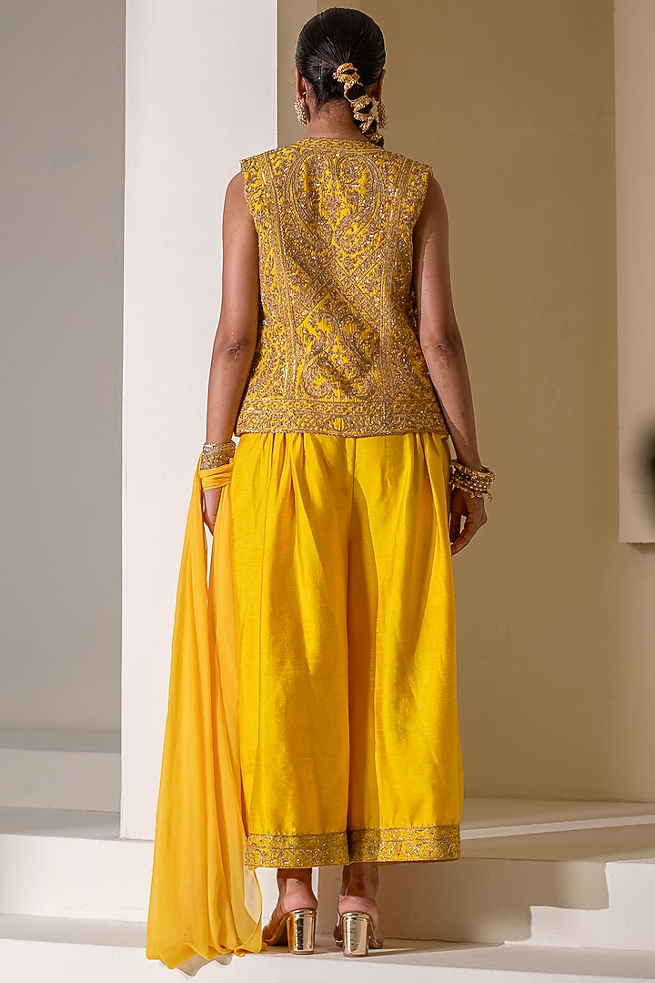 Yellow Dupion Silk Korean Pant Set by Rasasvada at Pernia's Pop Up Shop