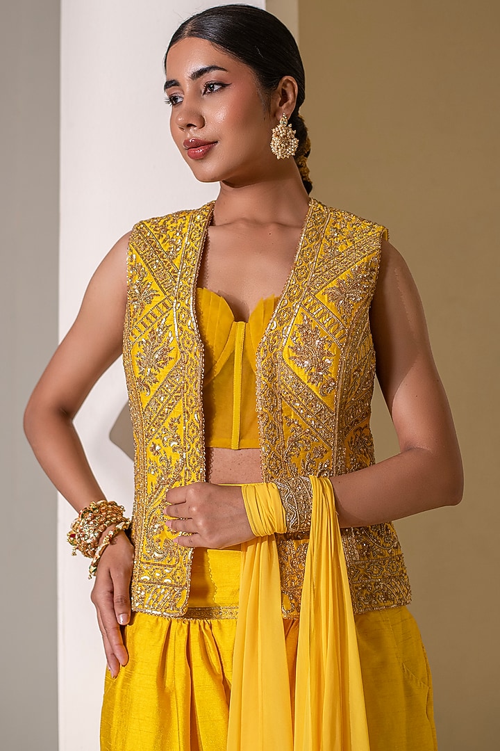 Yellow Dupion Silk Korean Pant Set by Rasasvada at Pernia's Pop Up Shop