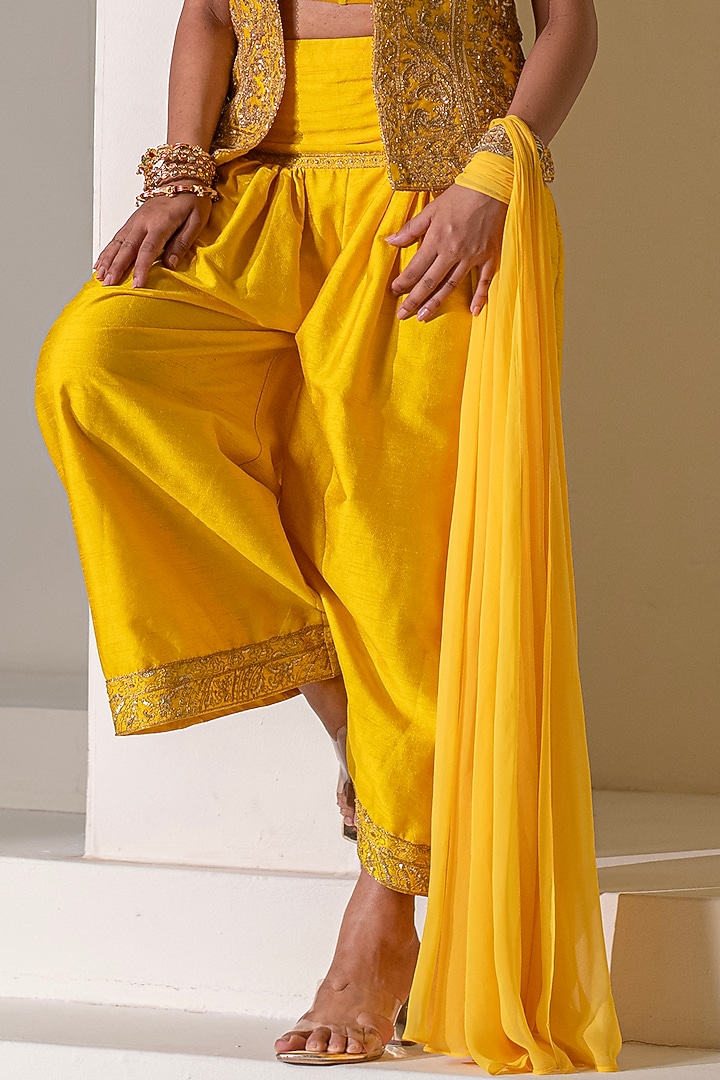 Yellow Dupion Silk Korean Pant Set by Rasasvada at Pernia's Pop Up Shop