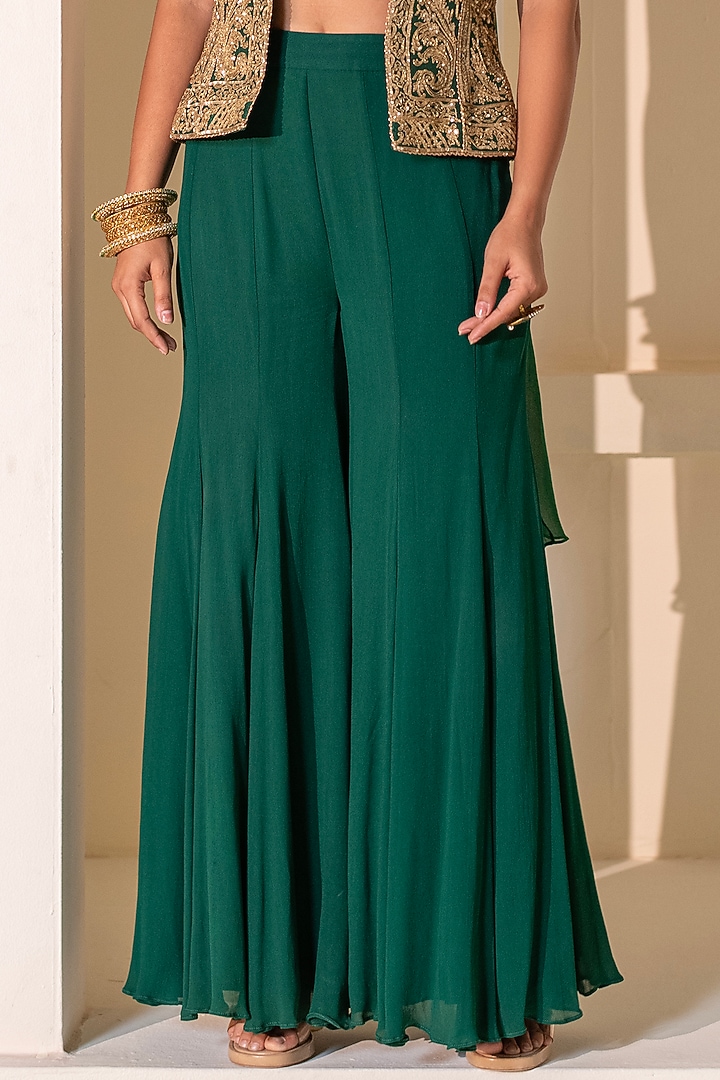 Emerald Green Dupion Silk Wedding Sharara Set by Rasasvada at Pernia's Pop Up Shop