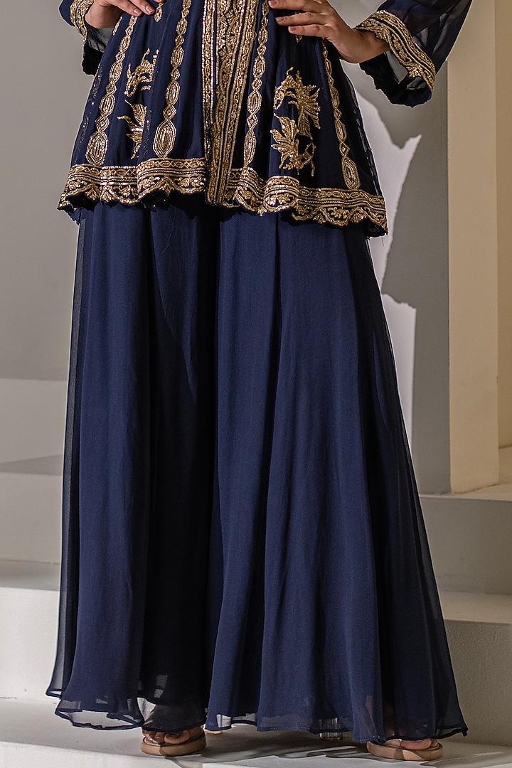 Dark Blue Georgette Wedding Sharara Set by Rasasvada at Pernia's Pop Up Shop