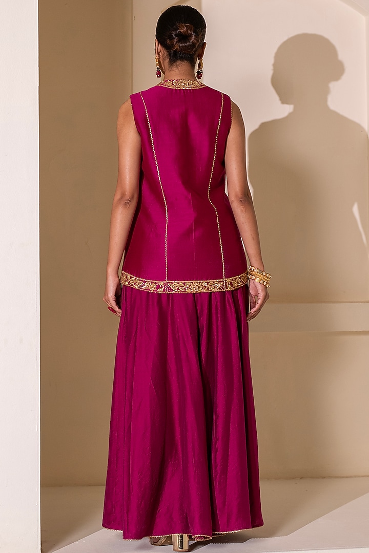 Magenta Pure Chanderi Flared Wedding Sharara Set by Rasasvada at Pernia's Pop Up Shop