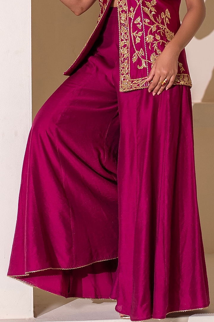 Magenta Pure Chanderi Flared Wedding Sharara Set by Rasasvada at Pernia's Pop Up Shop