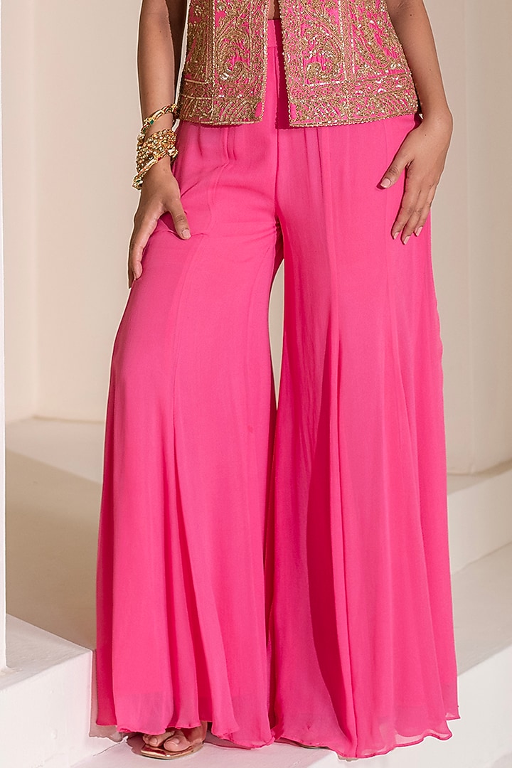 Pink Dupion Silk Flared Wedding Sharara Set by Rasasvada at Pernia's Pop Up Shop