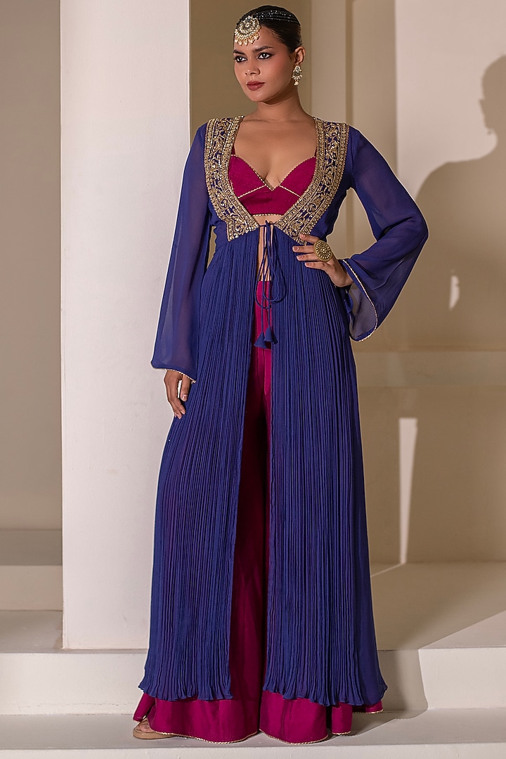 Magenta Chanderi Party Wear Sharara Set by Rasasvada at Pernia's Pop Up Shop