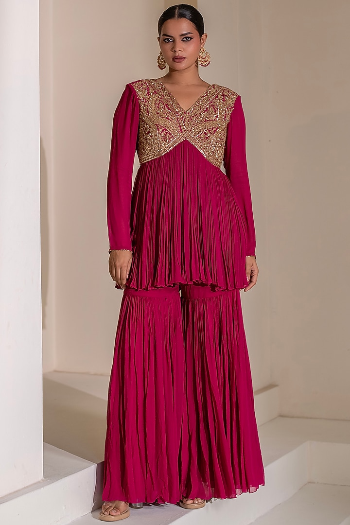 Pink Georgette Flared Party Wear Sharara Set by Rasasvada at Pernia's Pop Up Shop