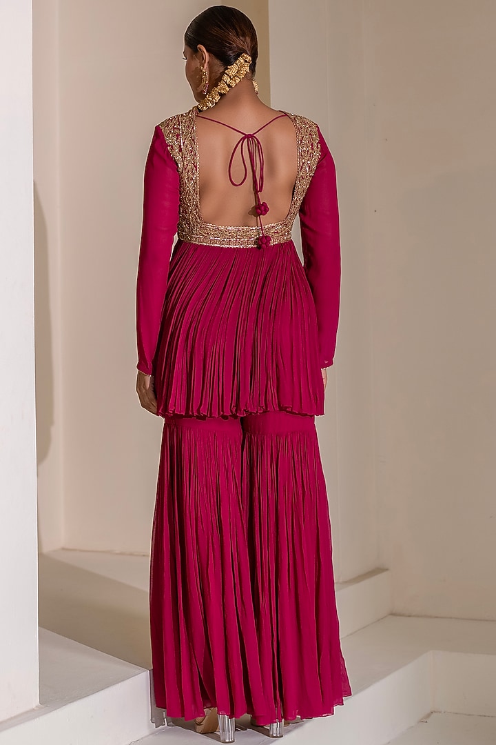 Pink Georgette Flared Party Wear Sharara Set by Rasasvada at Pernia's Pop Up Shop