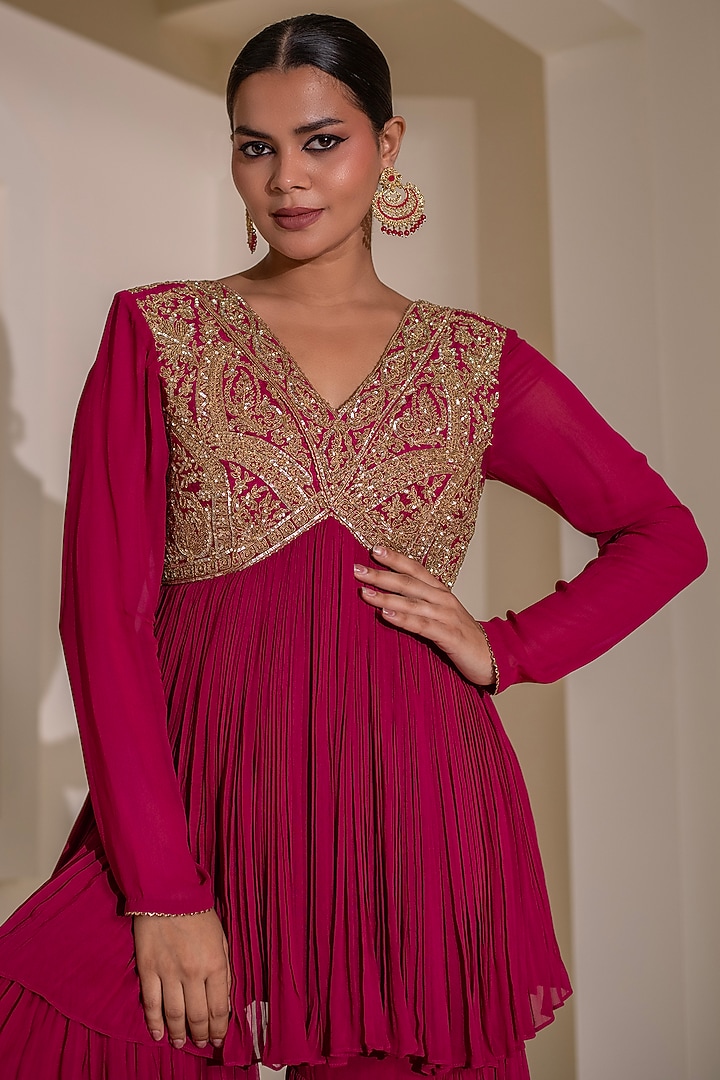 Pink Georgette Flared Party Wear Sharara Set by Rasasvada at Pernia's Pop Up Shop