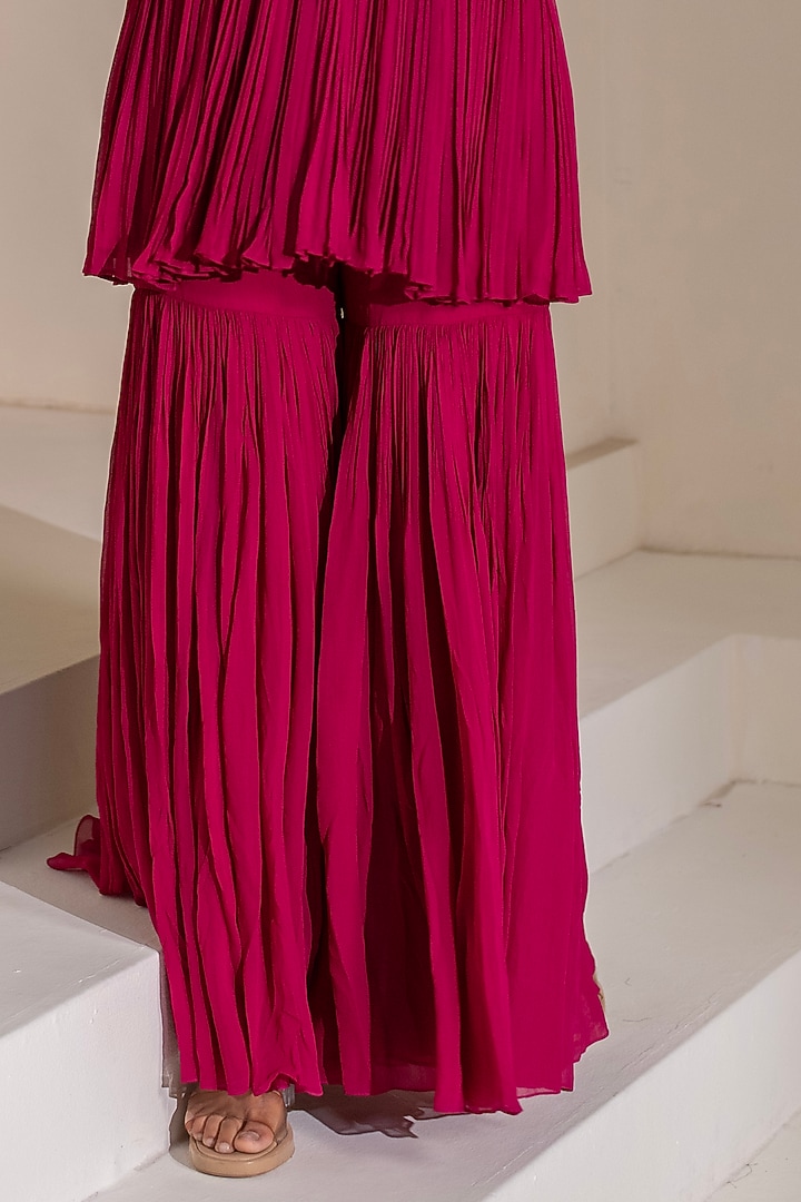 Pink Georgette Flared Party Wear Sharara Set by Rasasvada at Pernia's Pop Up Shop