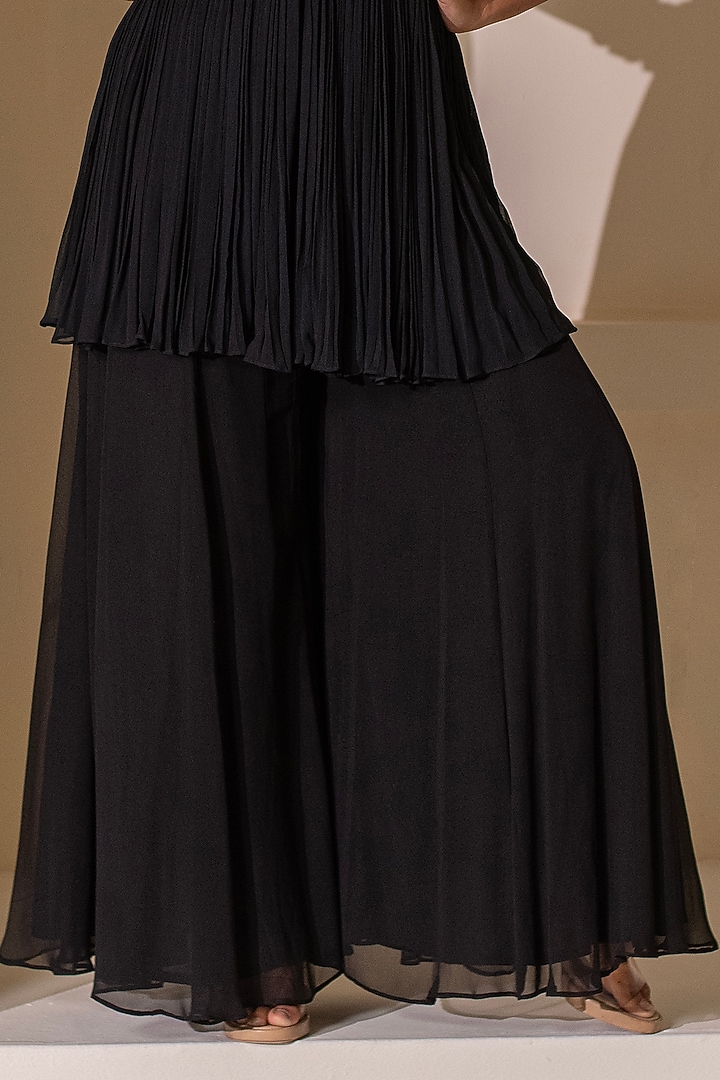 Black Georgette Flared Party Wear Sharara Set by Rasasvada at Pernia's Pop Up Shop